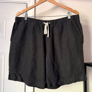 ALEX‎ CRANE black linen elastic waist drawstring shorts
